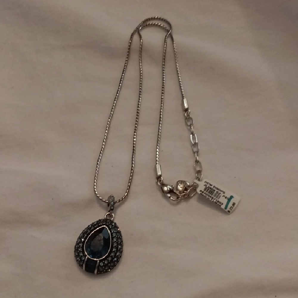 Brighton Elegant Silver Necklace with Swarski Crystals Blue Pendant - Picture 4 of 7